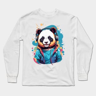 Happy Panda with Headphones Long Sleeve T-Shirt